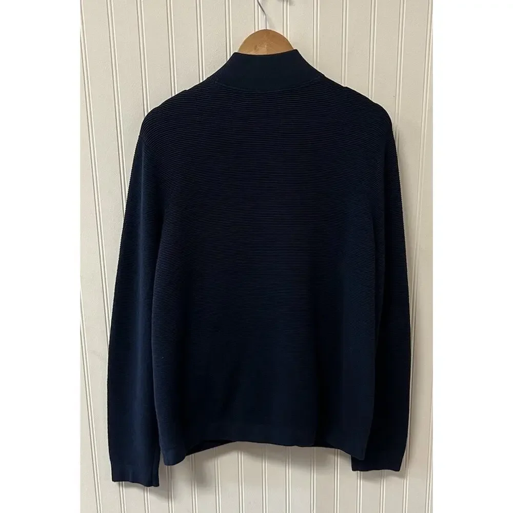 Theory Sweater Mens XL Navy Blue Full Zip Mock Neck Cotton Knit